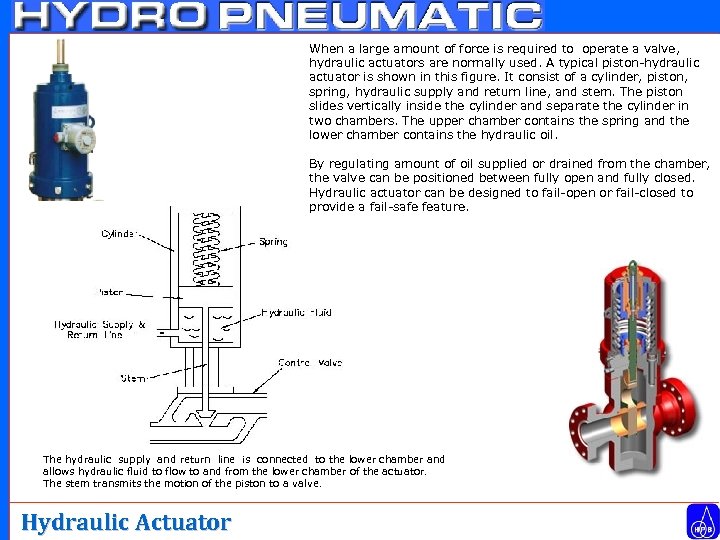 When a large amount of force is required to operate a valve, hydraulic actuators