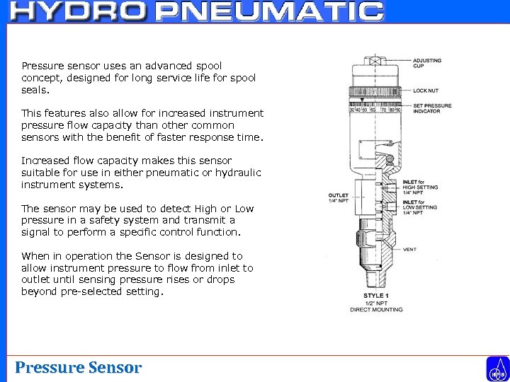 Pressure sensor uses an advanced spool concept, designed for long service life for spool