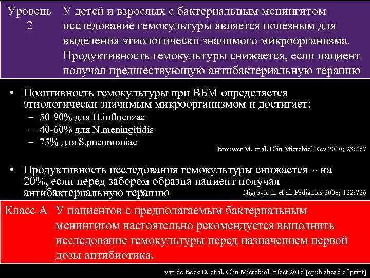 Уровень У детей и взрослых с бактериальным менингитом 2 исследование гемокультуры является полезным для