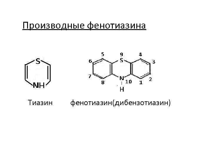 Производные фенотиазина Тиазин фенотиазин(дибензотиазин) 