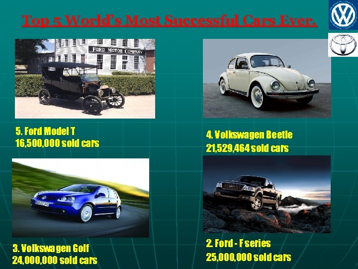 Top 5 World’s Most Successful Cars Ever. 5. Ford Model T 16, 500, 000