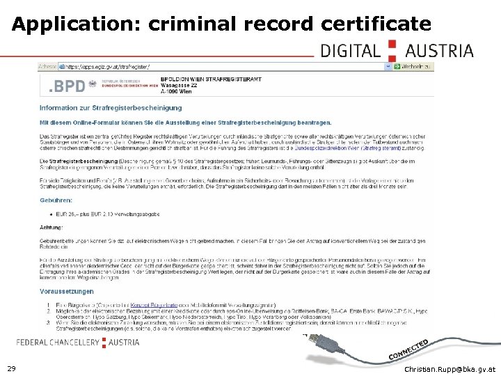 Application: criminal record certificate 29 Christian. Rupp@bka. gv. at 