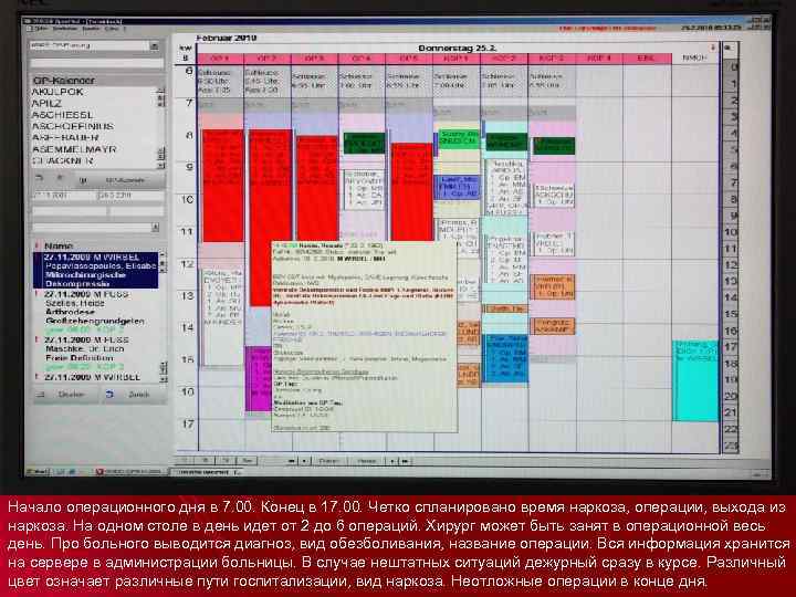 Начало операционного дня в 7. 00. Конец в 17. 00. Четко спланировано время наркоза,