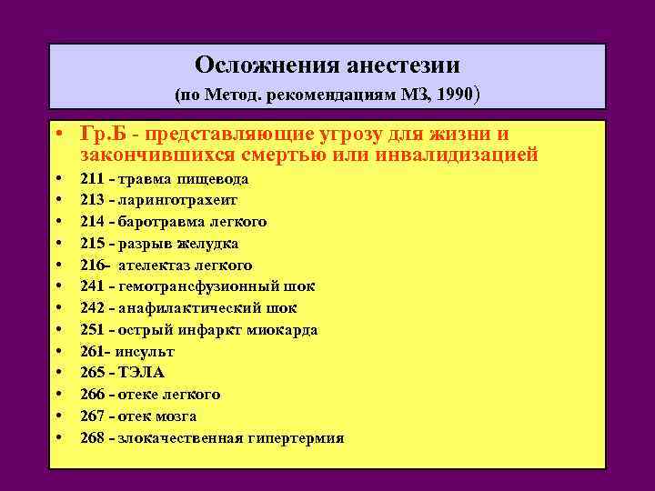 Метод рекомендации. Классификация осложнений общей анестезии. Осложнения общей анестезии. Осложнения общей анестезии в хирургии. Классификация осложнений наркоза.