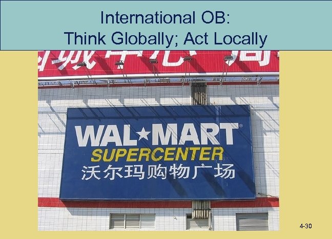 International OB: Think Globally; Act Locally 4 -30 