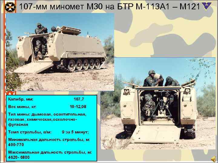 107 -мм миномет М 30 на БТР М-113 А 1 – М 121 Калибр,