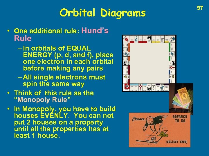 Orbital Diagrams • One additional rule: Hund’s Rule – In orbitals of EQUAL ENERGY