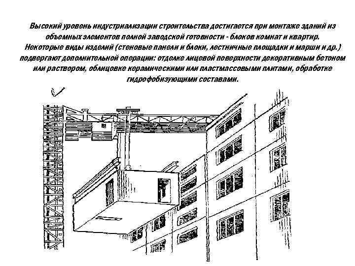 Высокий уровень индустриализации строительства достигается при монтаже зданий из объемных элементов полной заводской готовности