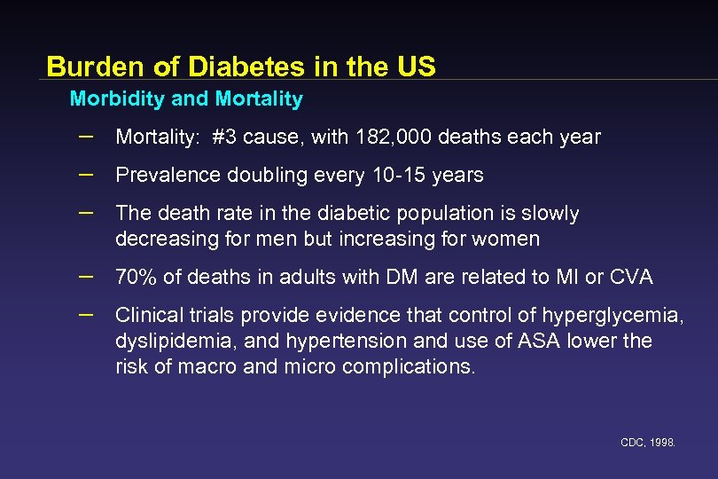 Burden of Diabetes in the US Morbidity and Mortality – Mortality: #3 cause, with
