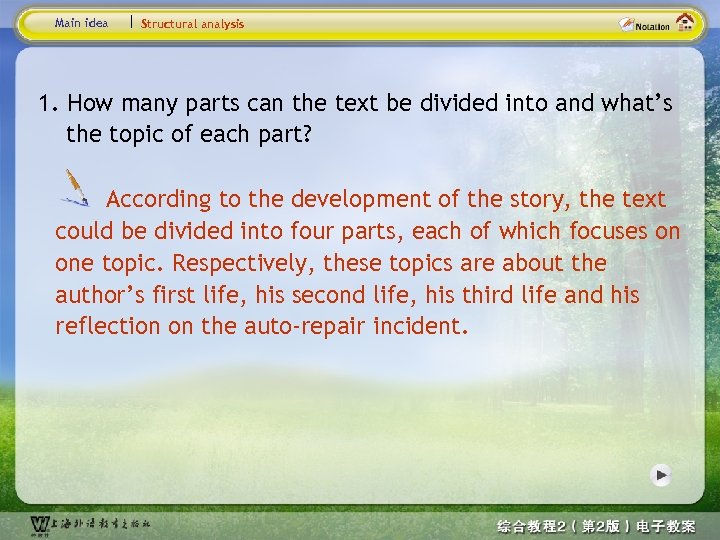 Main idea Structural analysis 1. How many parts can the text be divided into