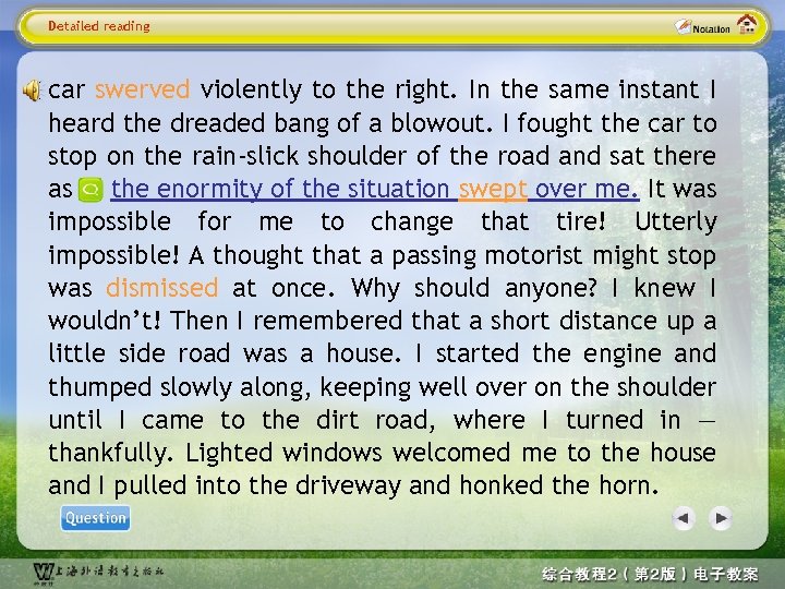 Detailed reading car swerved violently to the right. In the same instant I heard