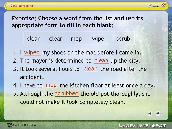 Detailed reading Exercise: Choose a word from the list and use its appropriate form