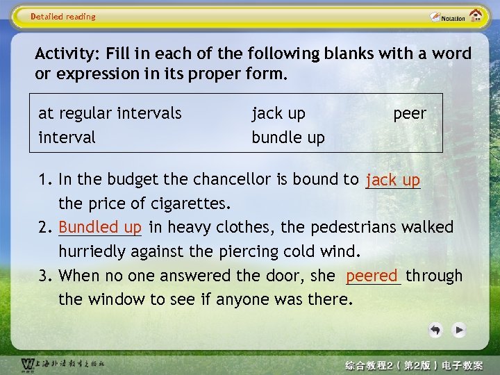 Detailed reading Activity: Fill in each of the following blanks with a word or