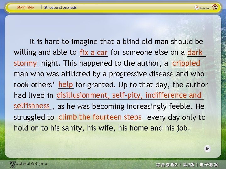 Main idea Structural analysis It is hard to imagine that a blind old man