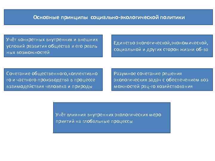 Основные принципы социально-экологической политики Учёт конкретных внутренних и внешних условий развития общества и его