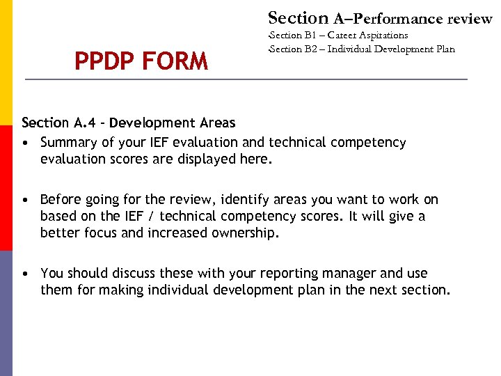 Section A–Performance review Section B 1 – Career Aspirations • Section B 2 –