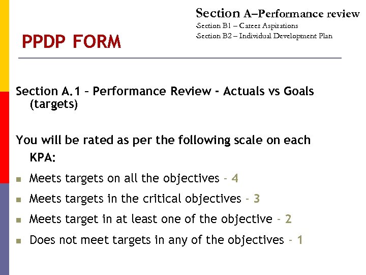 Section A–Performance review Section B 1 – Career Aspirations • Section B 2 –