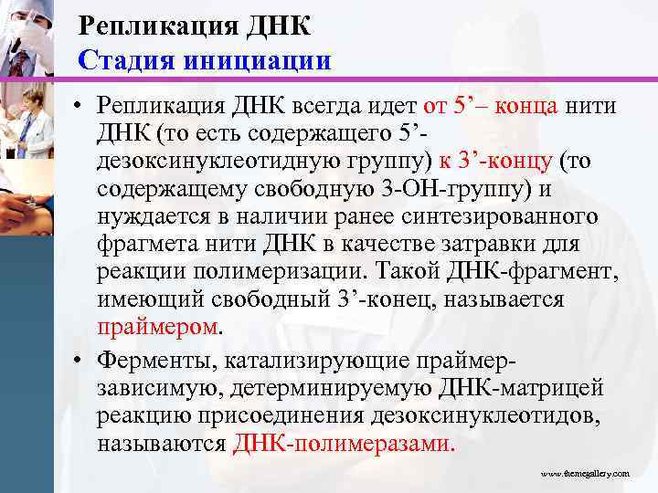 Репликация ДНК Стадия инициации • Репликация ДНК всегда идет от 5’– конца нити ДНК