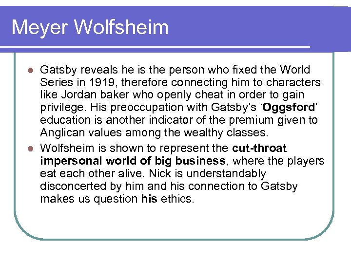 The Great Gatsby Chapter Four Learning Intentions