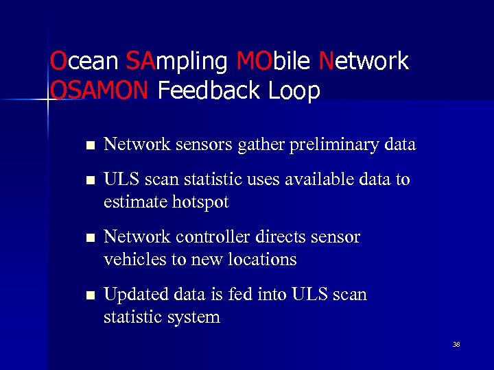 Ocean SAmpling MObile Network OSAMON Feedback Loop n Network sensors gather preliminary data n