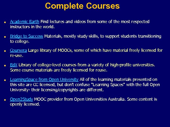 Complete Courses Academic Earth Find lectures and videos from some of the most respected