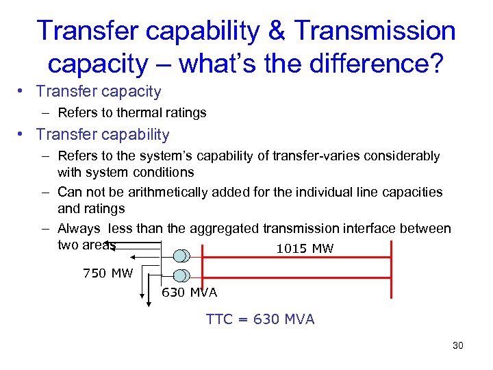 Transfer capability & Transmission capacity – what’s the difference? • Transfer capacity – Refers