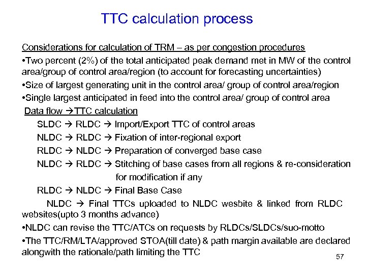 TTC calculation process Considerations for calculation of TRM – as per congestion procedures •