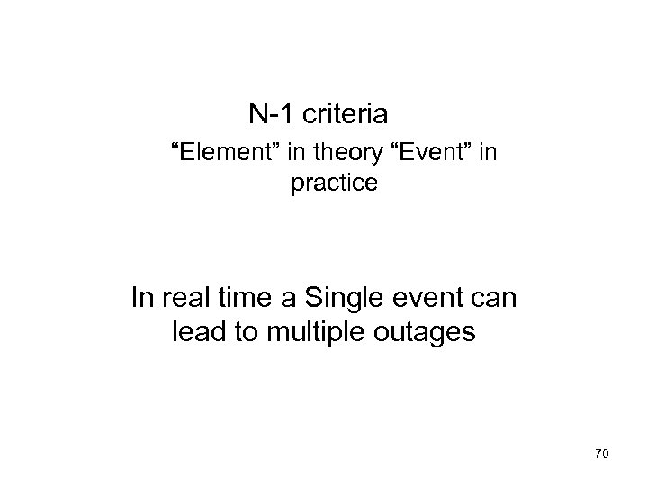N-1 criteria “Element” in theory “Event” in practice In real time a Single event