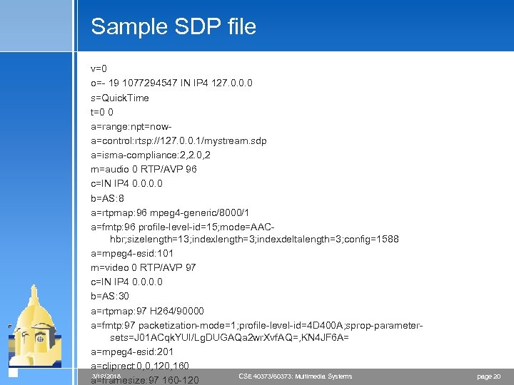 Sample SDP file v=0 o=- 19 1077294547 IN IP 4 127. 0. 0. 0