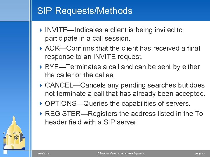 SIP Requests/Methods 4 INVITE—Indicates a client is being invited to participate in a call