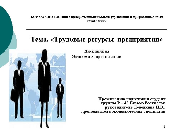 БОУ ОО СПО «Омский государственный колледж управления и профессиональных технологий» Тема. «Трудовые ресурсы предприятия»
