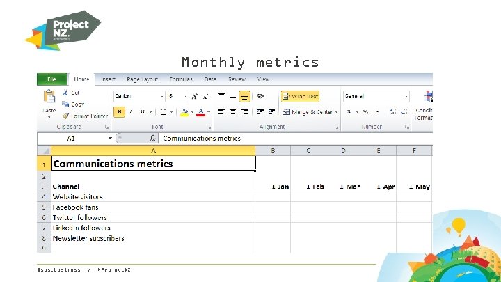 Monthly metrics @sustbusiness / #Project. NZ 