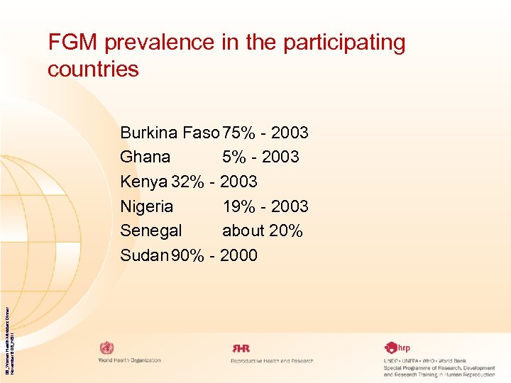 FGM prevalence in the participating countries 06_Women Health Ministers Dinner November 8 06_HB 11