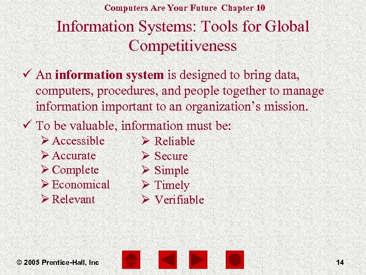 Computers Are Your Future Chapter 10 Information Systems: Tools for Global Competitiveness ü An
