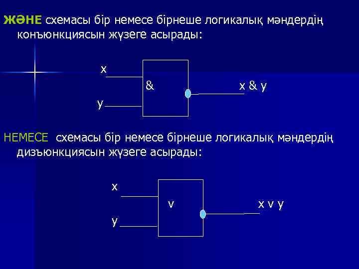 ЖӘНЕ схемасы бір немесе бірнеше логикалық мәндердің конъюнкциясын жүзеге асырады: х & x &