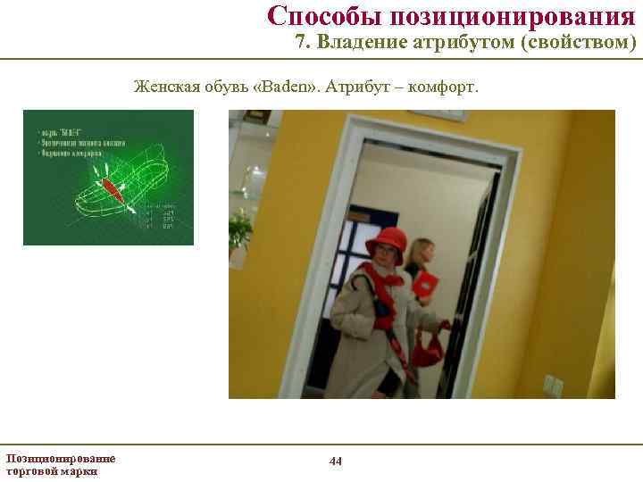 Способы позиционирования 7. Владение атрибутом (свойством) Женская обувь «Baden» . Атрибут – комфорт. Позиционирование