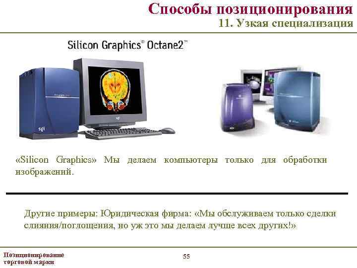 Способы позиционирования 11. Узкая специализация «Silicon Graphics» Мы делаем компьютеры только для обработки изображений.