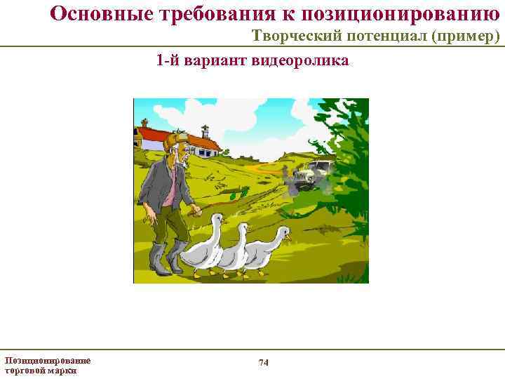Основные требования к позиционированию Творческий потенциал (пример) 1 -й вариант видеоролика Позиционирование торговой марки