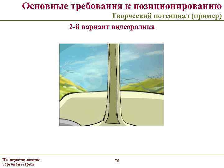 Основные требования к позиционированию Творческий потенциал (пример) 2 -й вариант видеоролика Позиционирование торговой марки