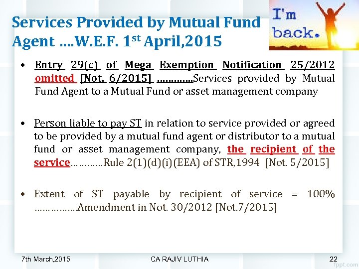 Services Provided by Mutual Fund Agent …. W. E. F. 1 st April, 2015