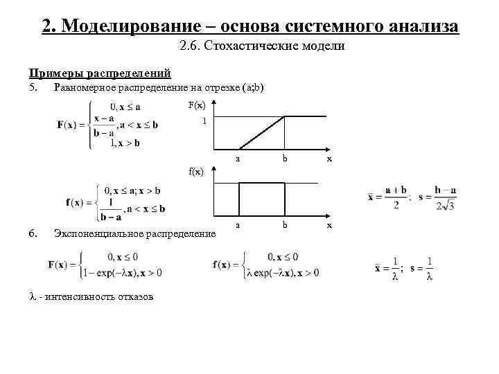 2. Моделирование – основа системного анализа 2. 6. Стохастические модели Примеры распределений 5. Равномерное