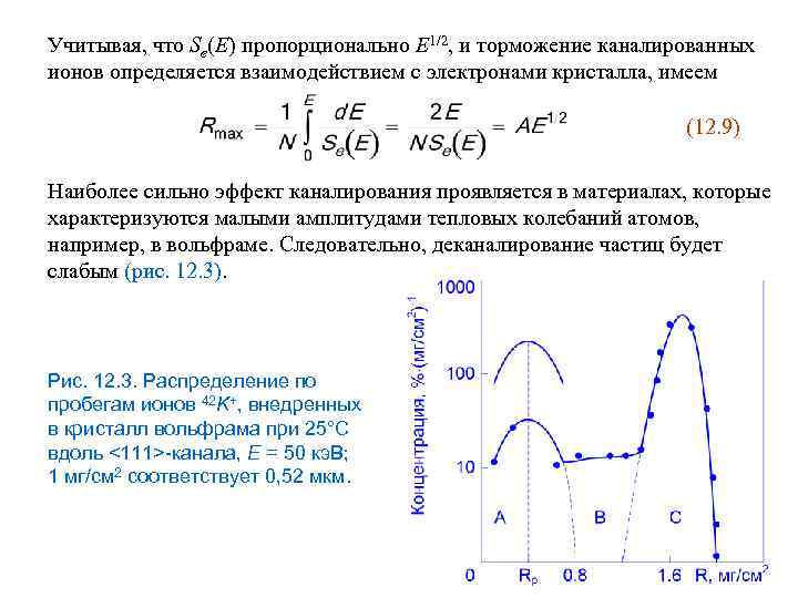 Учитывая, что Se(E) пропорционально E 1/2, и торможение каналированных ионов определяется взаимодействием с электронами