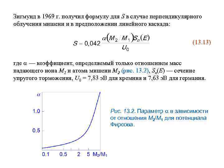 Зигмунд в 1969 г. получил формулу для S в случае перпендикулярного облучения мишени и