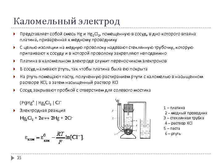 Схема гэ составленного из индикаторного стеклянного и электрода сравнения каломельного имеет вид