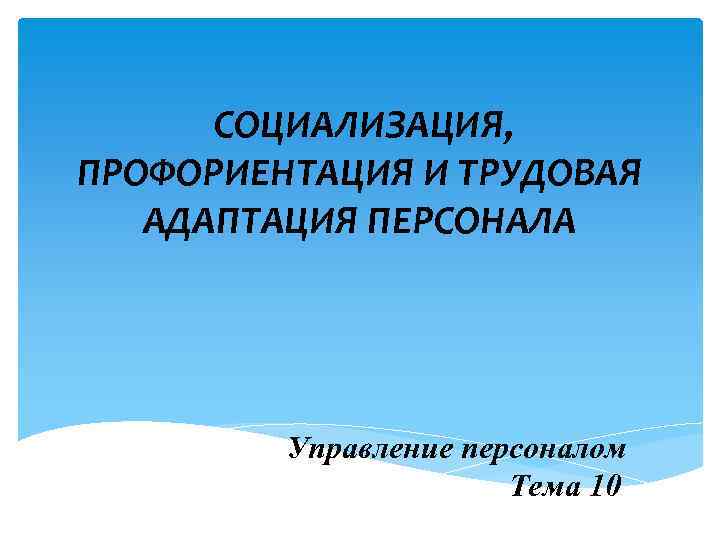 СОЦИАЛИЗАЦИЯ, ПРОФОРИЕНТАЦИЯ И ТРУДОВАЯ АДАПТАЦИЯ ПЕРСОНАЛА Управление персоналом Тема 10 