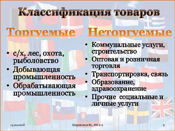 Классификация товаров • с/х, лес, охота, рыболовство • Добывающая промышленность • Обрабатывающая промышленность 13.