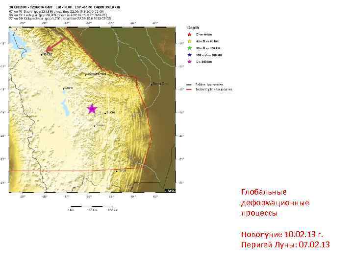 Глобальные деформационные процессы Новолуние 10. 02. 13 г. Перигей Луны: 07. 02. 13 