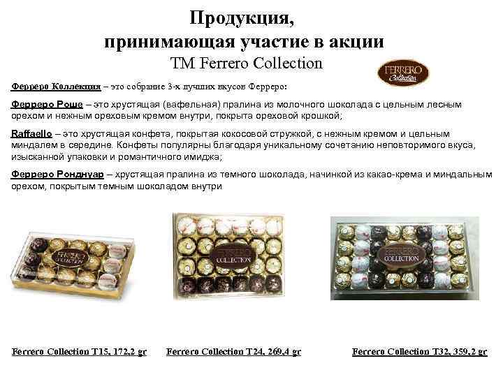 Продукция, принимающая участие в акции ТМ Ferrero Collection Ферреро Коллекция – это собрание 3