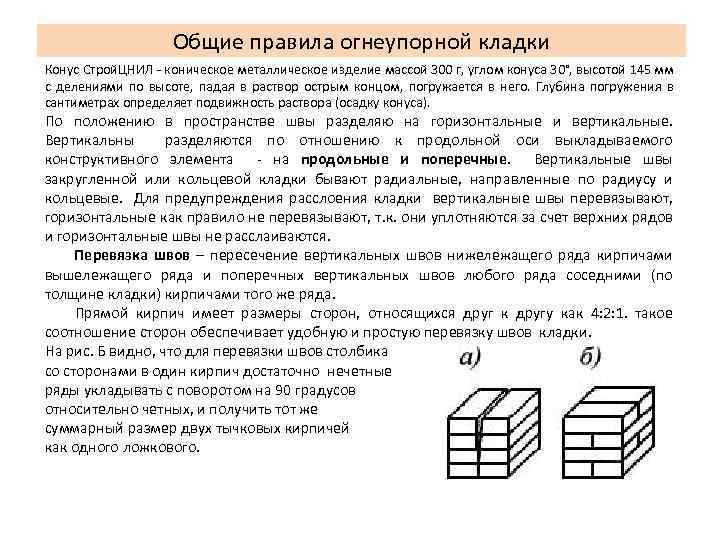 Общие правила огнеупорной кладки Конус Строй. ЦНИЛ - коническое металлическое изделие массой 300 г,