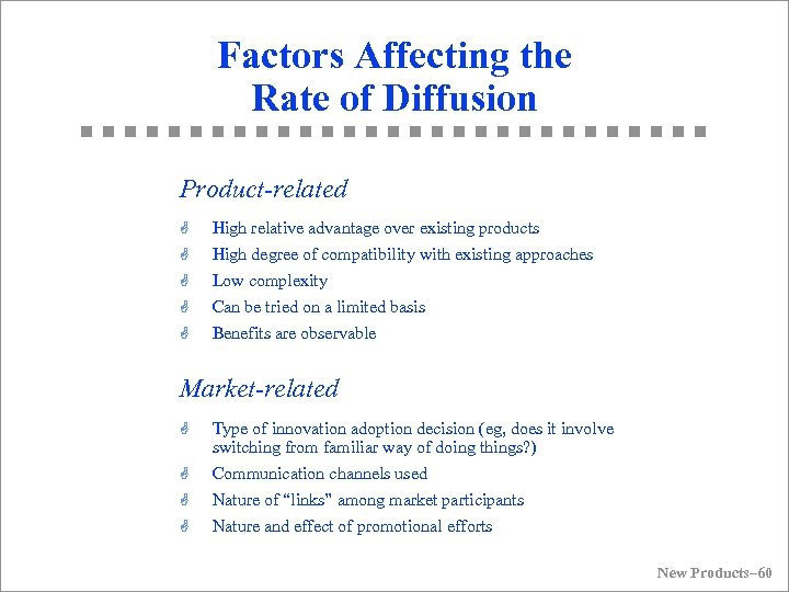 Factors Affecting the Rate of Diffusion Product-related G High relative advantage over existing products